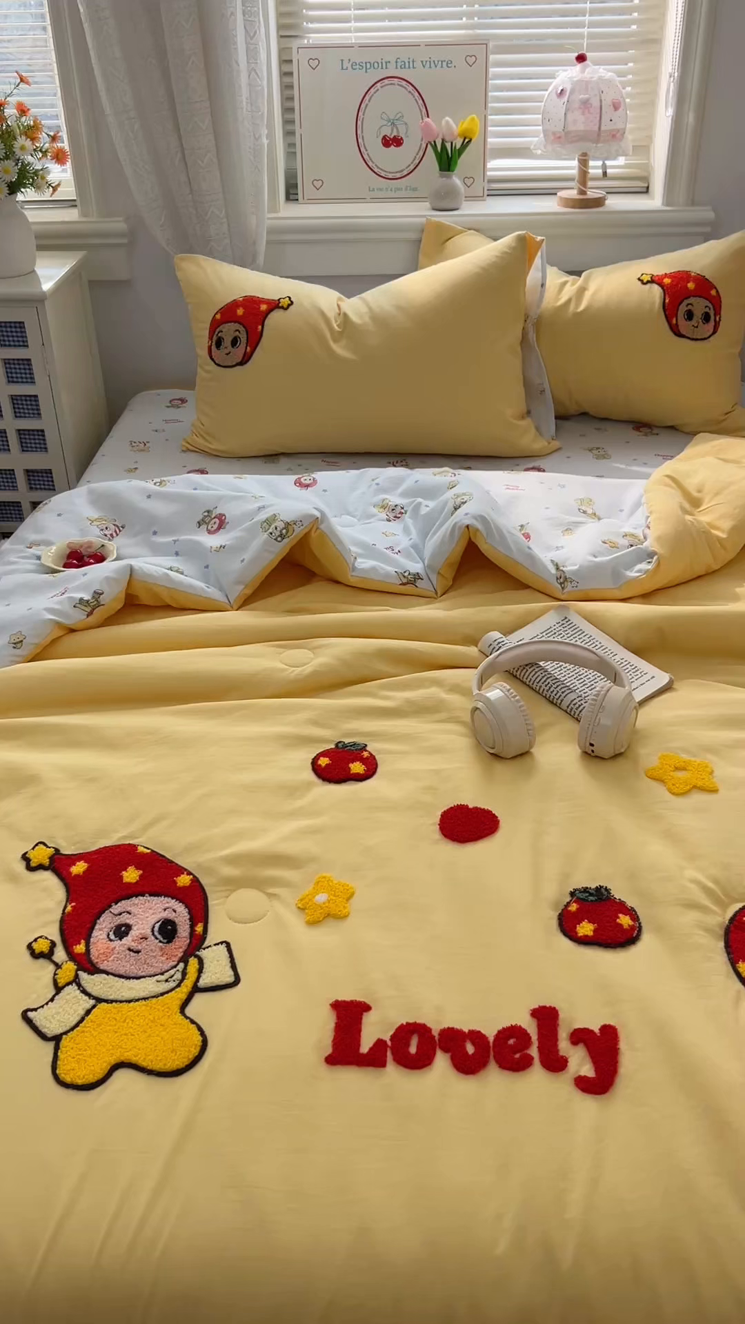 91家纺网 家纺一手货源 找家纺 易辰美 2026新款水洗棉毛巾绣夏被四件套 星星人