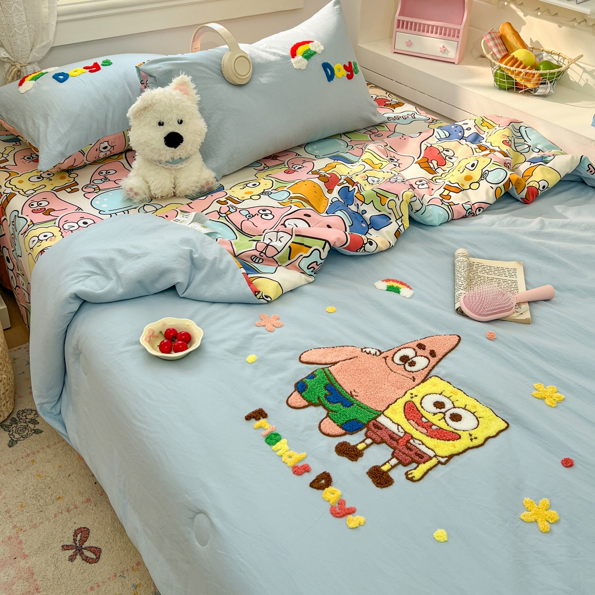 91家纺网 家纺一手货源 找家纺 易辰美 2026新款水洗棉毛巾绣夏被四件套 大星与海宝