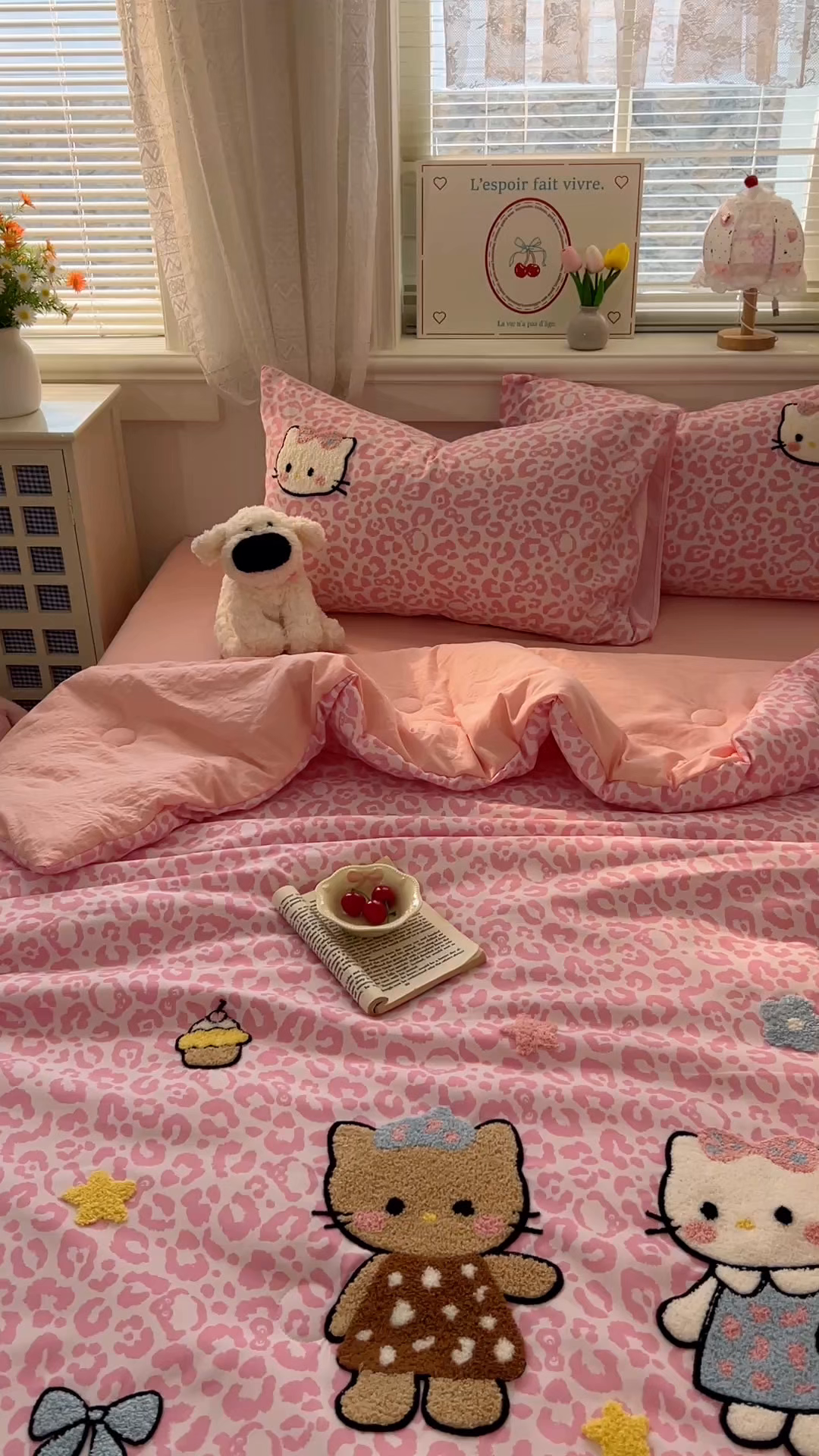 91家纺网 家纺一手货源 找家纺 易辰美 2026新款水洗棉毛巾绣夏被四件套 豹纹猫-粉