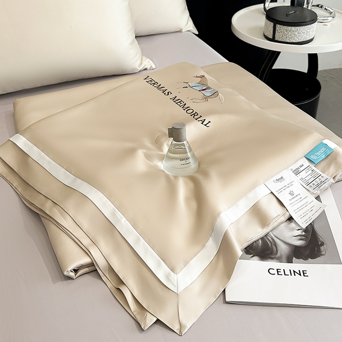 91家纺网 家纺一手货源 找家纺 薇玛仕 2026新款绣花80支兰精天丝可水洗蚕丝被100蚕丝填充夏凉被空调被 香槟咖