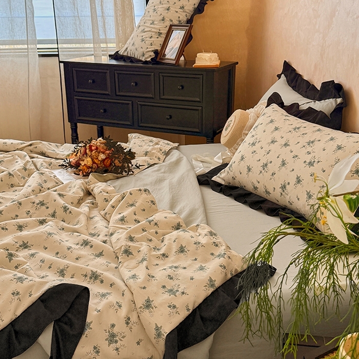 91家纺网 家纺一手货源 找家纺 亿品家纺 2026直播爆款韩版赫本风花边款水洗双层纱夏被四件套【有买家秀加V】