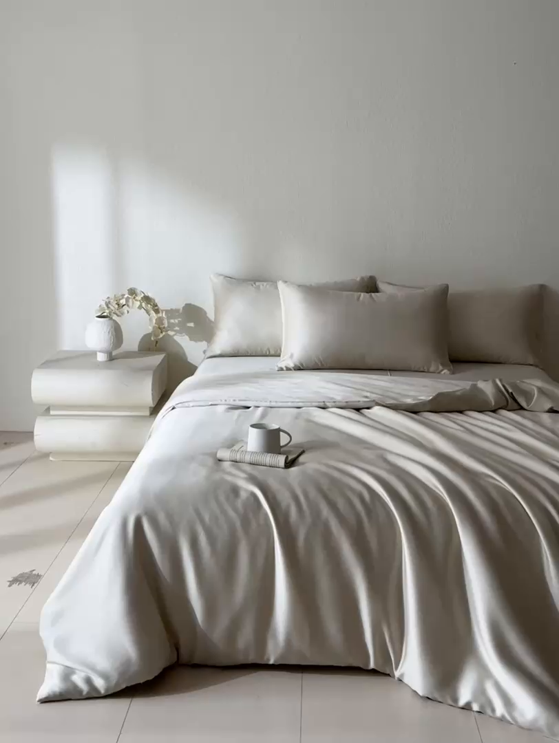 91家纺网 家纺一手货源 找家纺 禾时 2026新款60支奥地利兰精双拼纯色天丝四件套 极地白