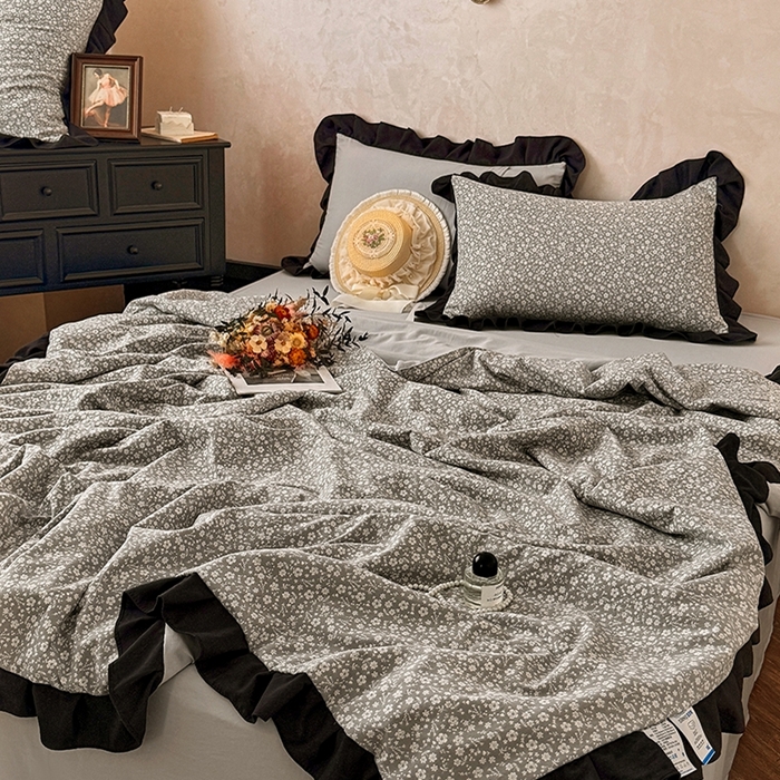 2026直播爆款韩版赫本风花边款水洗双层纱夏被四件套【有买家秀加V】朵颜