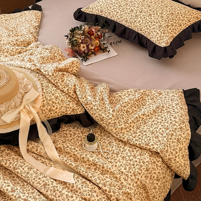 91家纺网 家纺一手货源 找家纺  2026直播爆款韩版赫本风花边款水洗双层纱夏被四件套【有买家秀加V】山茶左岸