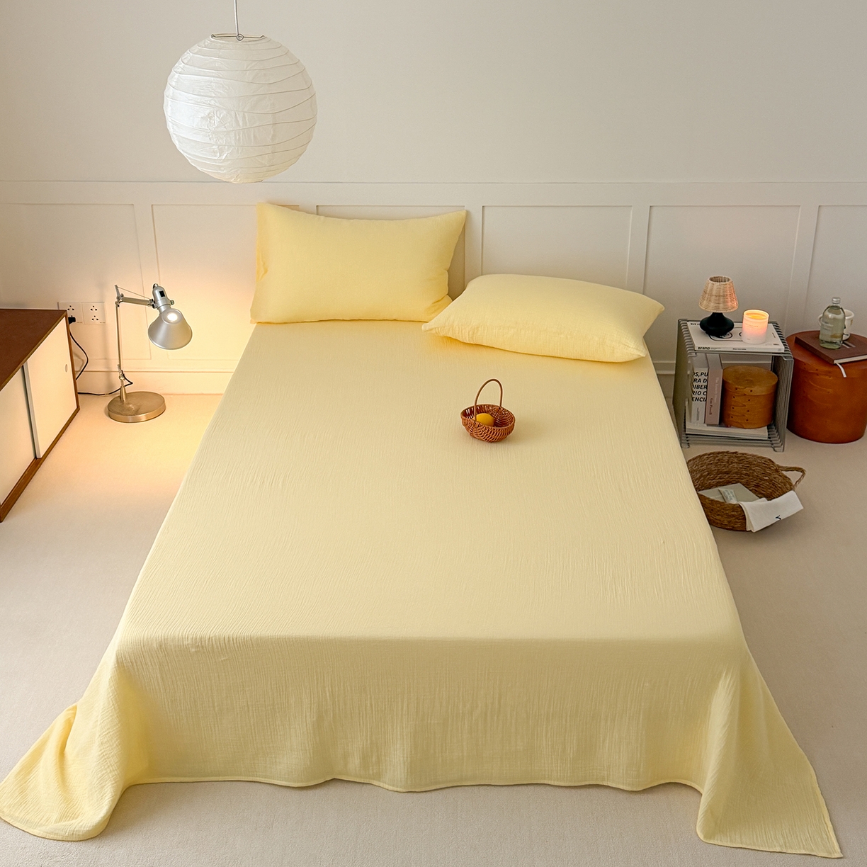 玖弘家居 2026新款糖果印花色系皱皱纱单品床单系列 暖黄