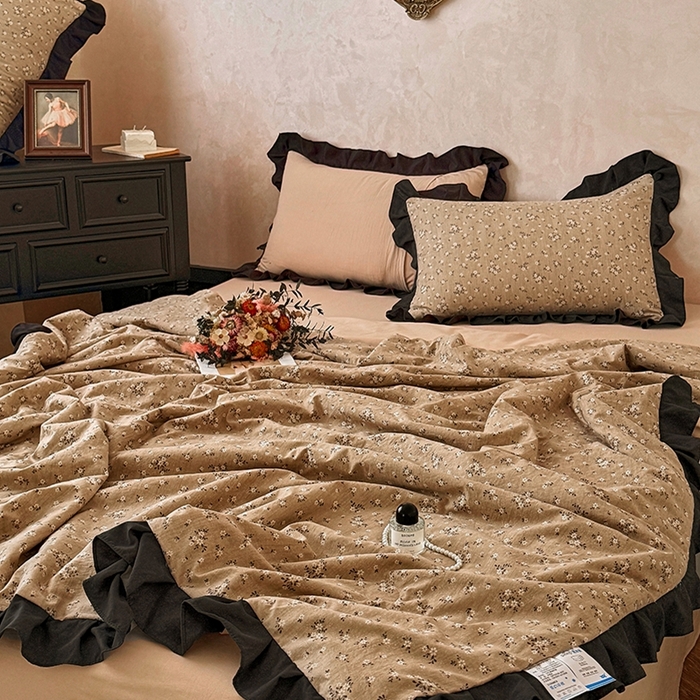 2026直播爆款韩版赫本风花边款水洗双层纱夏被四件套【有买家秀加V】幸运