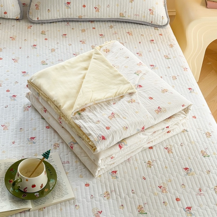 91家纺网 家纺一手货源 找家纺 云玲时尚 2026新款古法水洗棉夏被床盖四件套 星星人