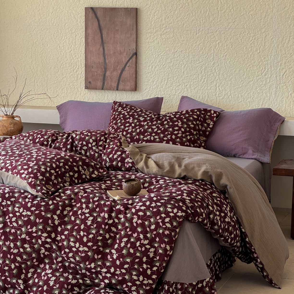 91家纺网 家纺一手货源 找家纺 （总）芯丝路枕业 2026新款色织双层纱纽扣款四件套