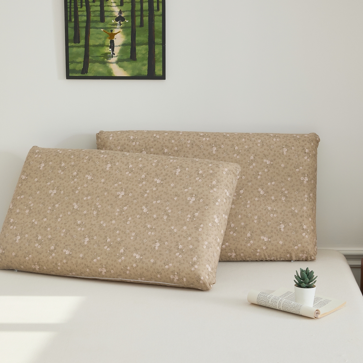 百寐 2026新款全棉纯棉A类双层纱立体记忆深睡枕芯保护套42*70纯棉枕套 典雅茶韵