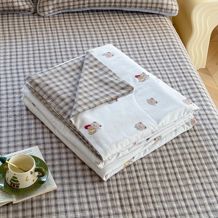 云玲时尚 2026新款古法水洗棉夏被床盖四件套 可爱熊