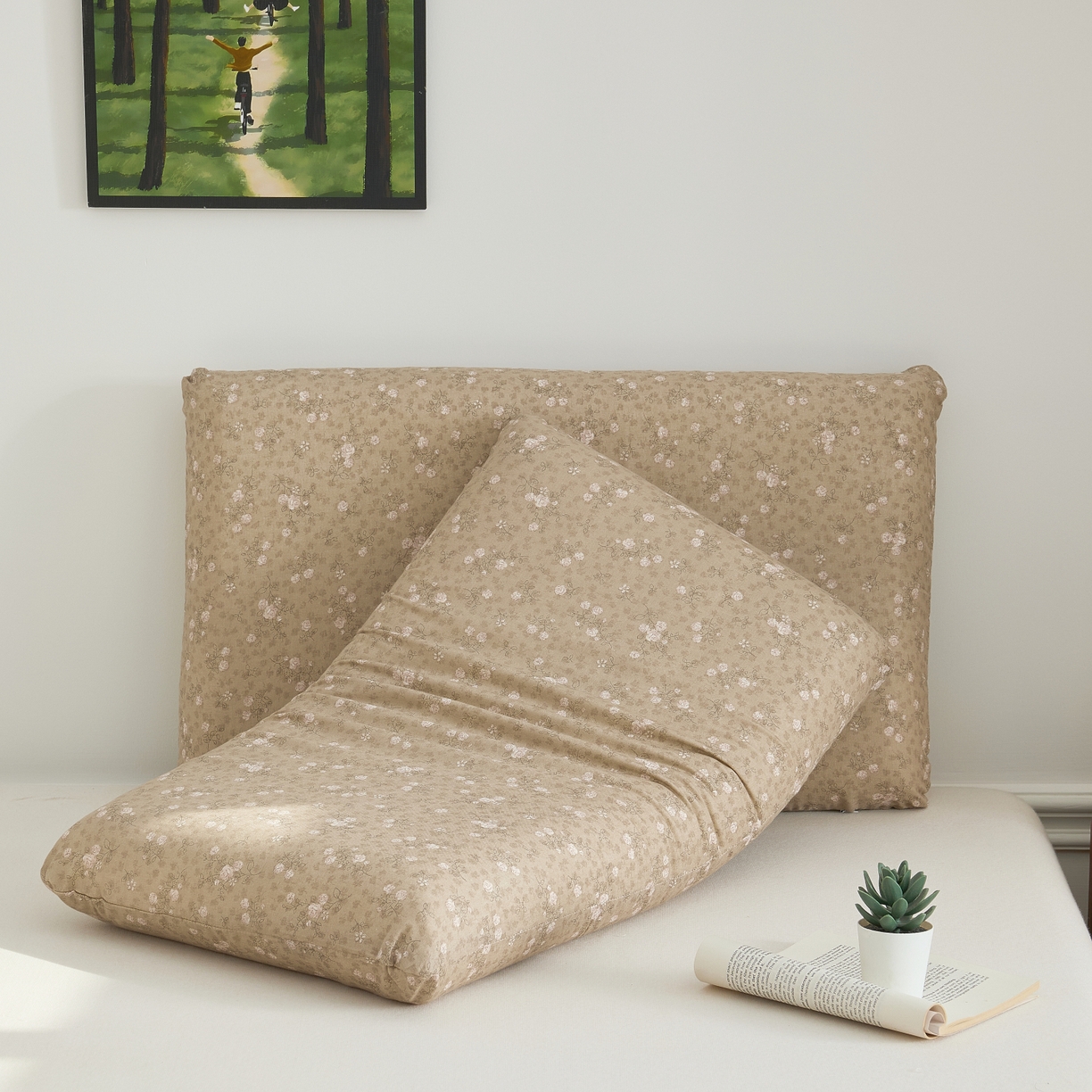 91家纺网 家纺一手货源 找家纺 百寐 2026新款全棉纯棉A类双层纱立体记忆深睡枕芯保护套42*70纯棉枕套 典雅茶韵