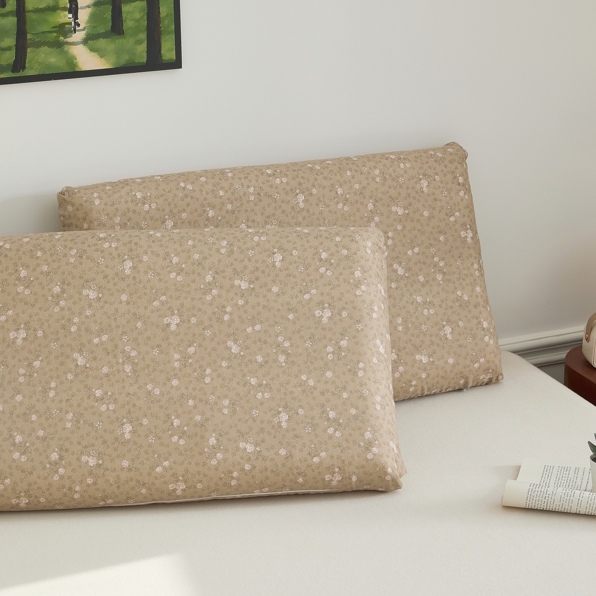 91家纺网 家纺一手货源 找家纺 百寐 2026新款全棉纯棉A类双层纱立体记忆深睡枕芯保护套42*70纯棉枕套 典雅茶韵