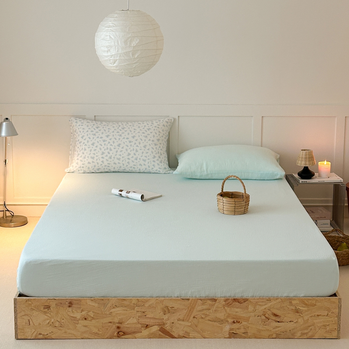 玖弘家居 2026新款糖果印花色系皱皱纱单品床笠系列 水蓝