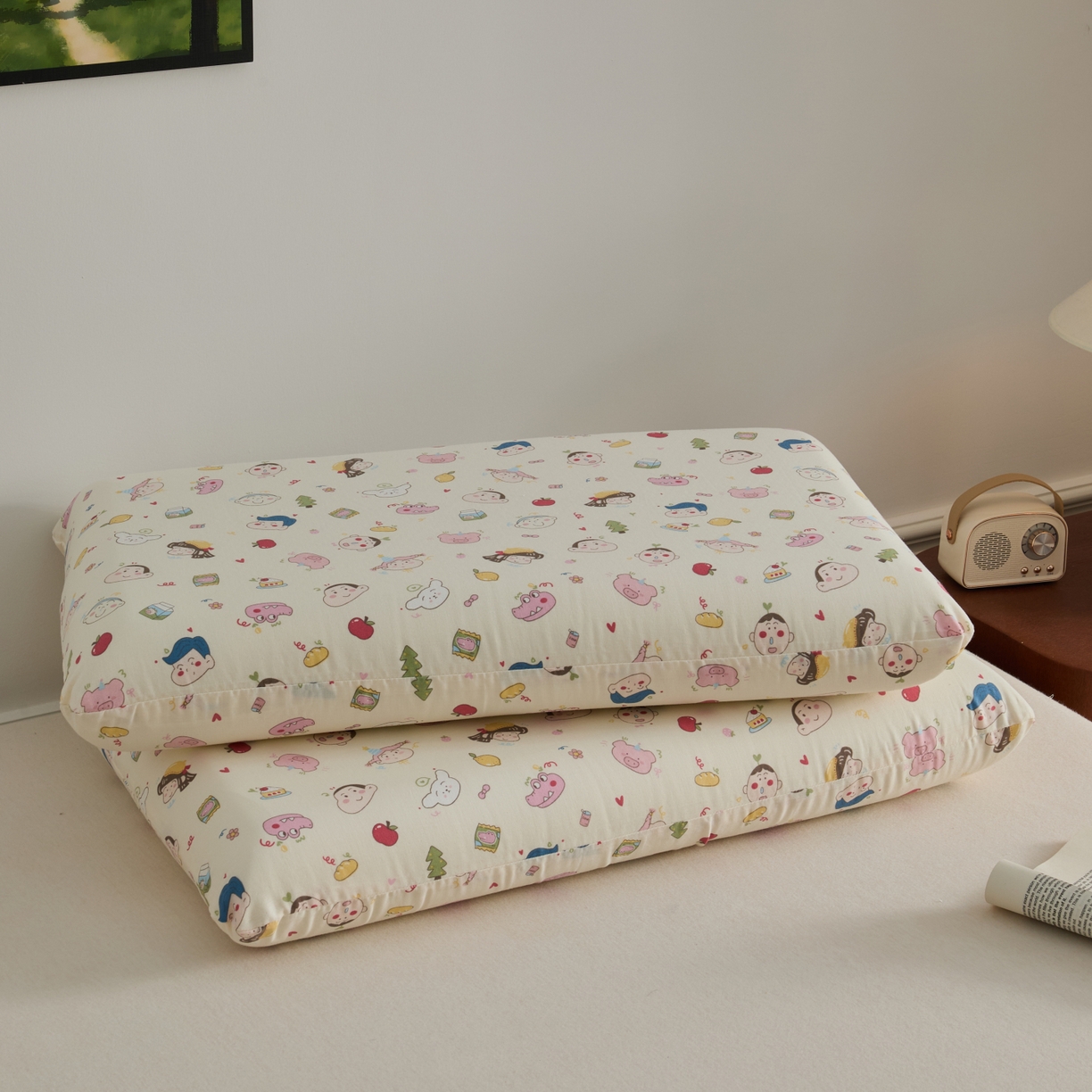 91家纺网 家纺一手货源 找家纺 百寐 2026新款全棉纯棉A类双层纱立体记忆深睡枕芯保护套42*70纯棉枕套 可爱小新