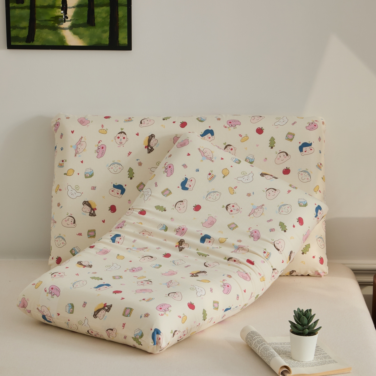 91家纺网 家纺一手货源 找家纺 百寐 2026新款全棉纯棉A类双层纱立体记忆深睡枕芯保护套42*70纯棉枕套 可爱小新