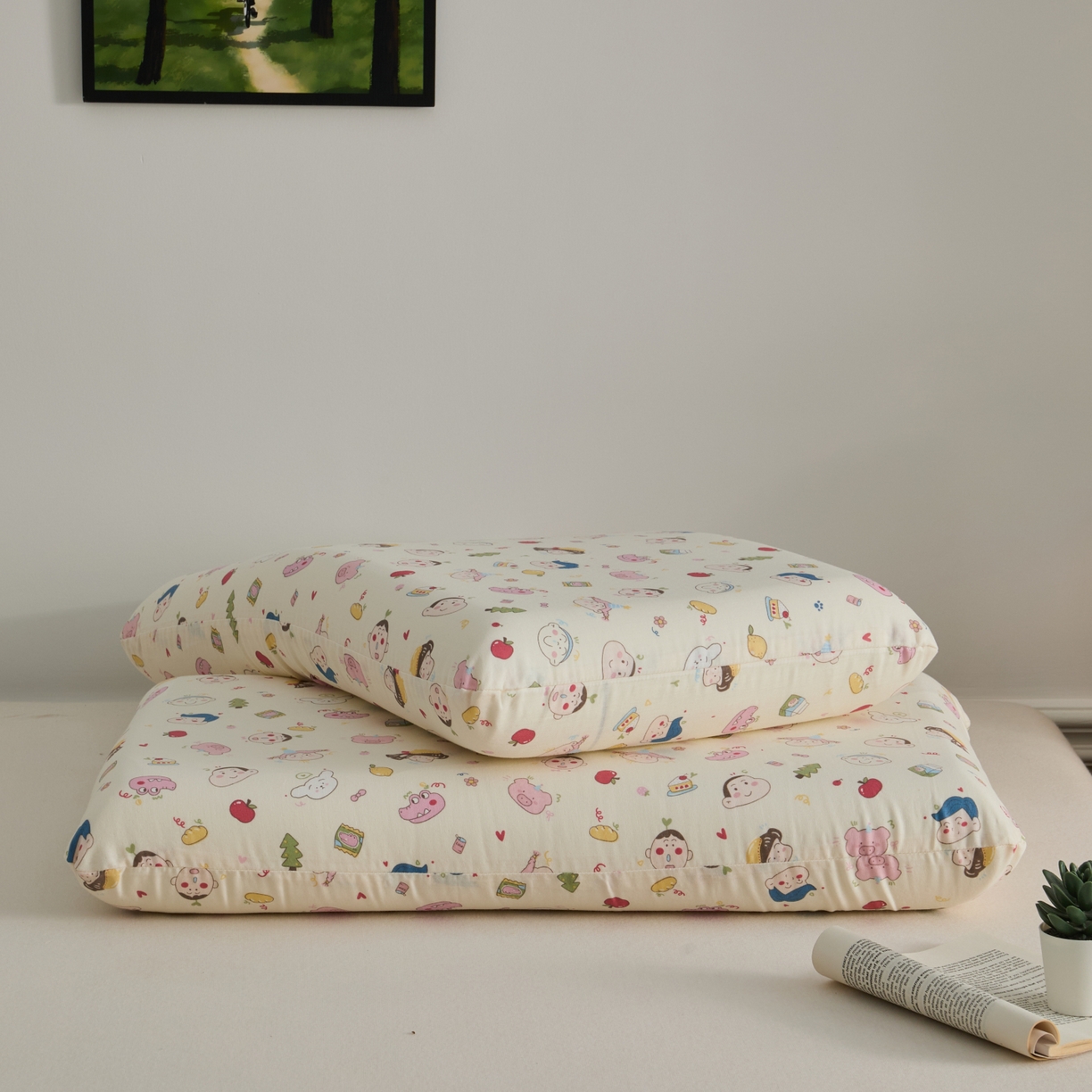 91家纺网 家纺一手货源 找家纺 百寐 2026新款全棉纯棉A类双层纱立体记忆深睡枕芯保护套42*70纯棉枕套 可爱小新