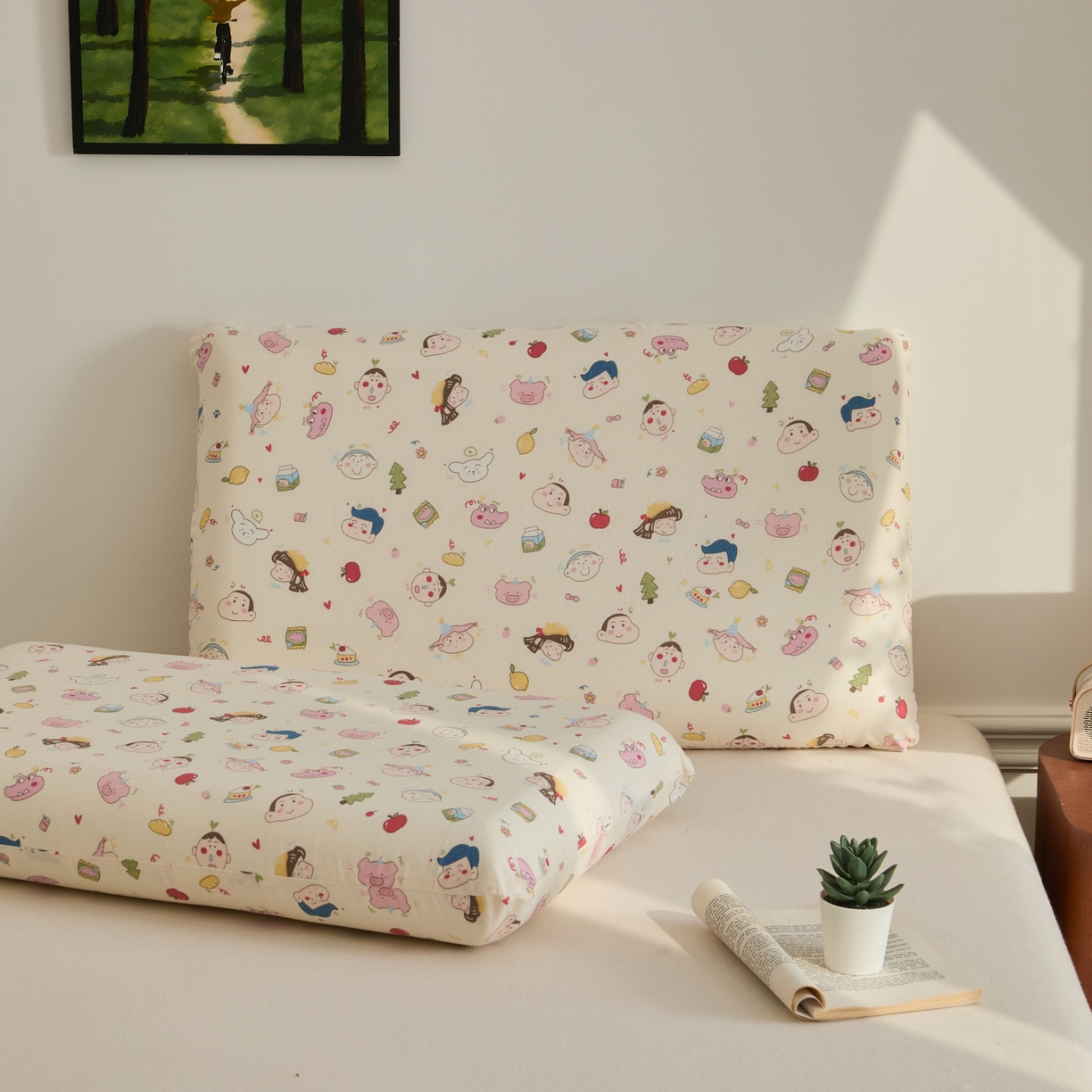 91家纺网 家纺一手货源 找家纺 百寐 2026新款全棉纯棉A类双层纱立体记忆深睡枕芯保护套42*70纯棉枕套 可爱小新