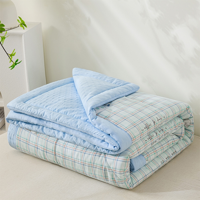 91家纺网 家纺一手货源 找家纺 壹张床 2026新款A类水洗棉3D豆豆夏被夏凉被空调被 蓝格萌宠