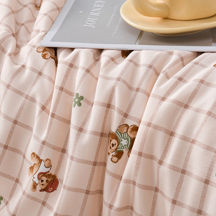 91家纺网 家纺一手货源 找家纺 壹张床 2026新款A类水洗棉3D豆豆夏被夏凉被空调被 格子萌熊