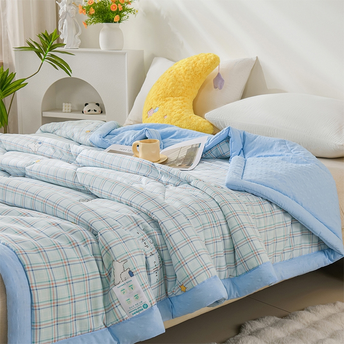 91家纺网 家纺一手货源 找家纺 壹张床 2026新款A类水洗棉3D豆豆夏被夏凉被空调被 蓝格萌宠