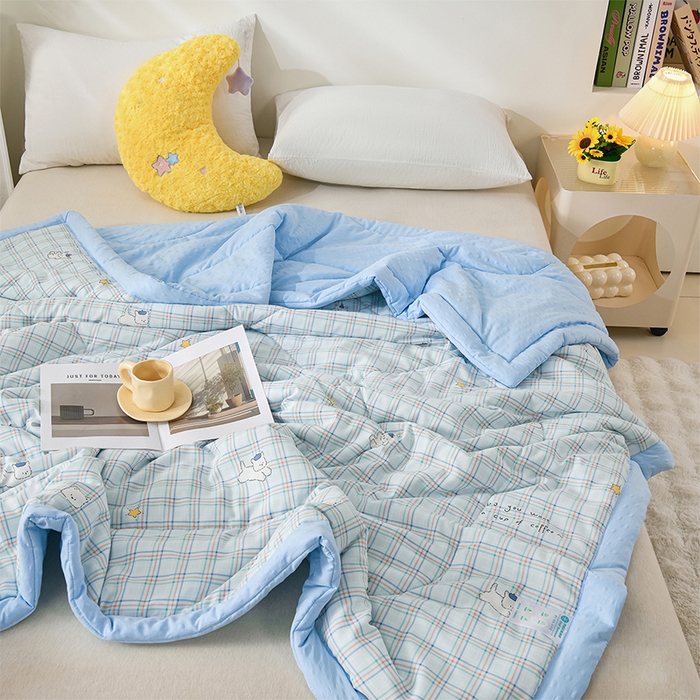 91家纺网 家纺一手货源 找家纺 壹张床 2026新款A类水洗棉3D豆豆夏被夏凉被空调被 蓝格萌宠