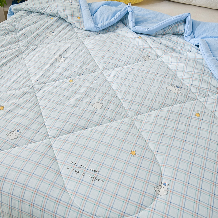 91家纺网 家纺一手货源 找家纺 壹张床 2026新款A类水洗棉3D豆豆夏被夏凉被空调被 蓝格萌宠