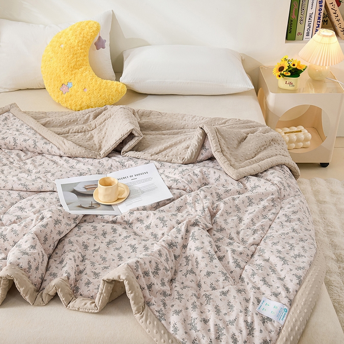 91家纺网 家纺一手货源 找家纺 壹张床 2026新款A类水洗棉3D豆豆夏被夏凉被空调被 墨影碎花