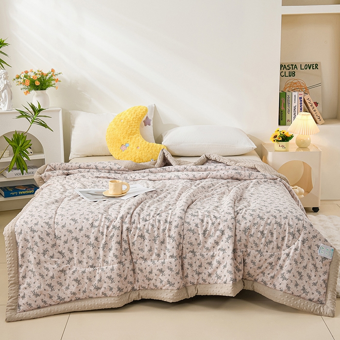 91家纺网 家纺一手货源 找家纺 壹张床 2026新款A类水洗棉3D豆豆夏被夏凉被空调被 墨影碎花