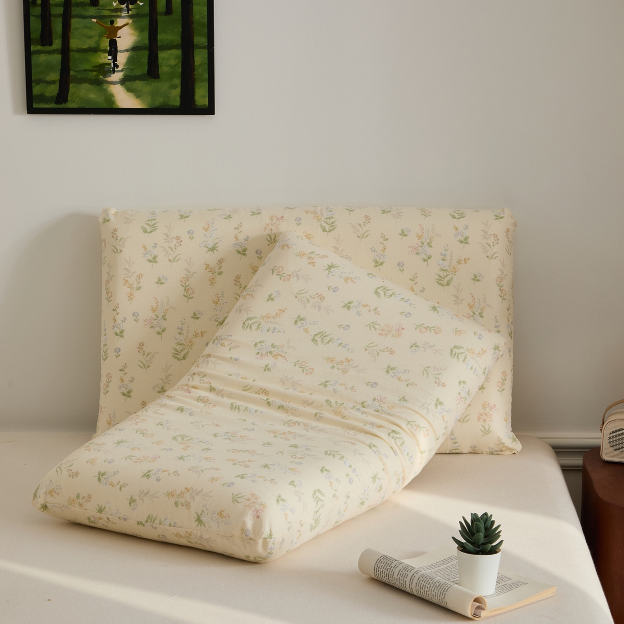 91家纺网 家纺一手货源 找家纺 百寐 2026新款全棉纯棉A类双层纱立体记忆深睡枕芯保护套42*70纯棉枕套 梨梦初醒