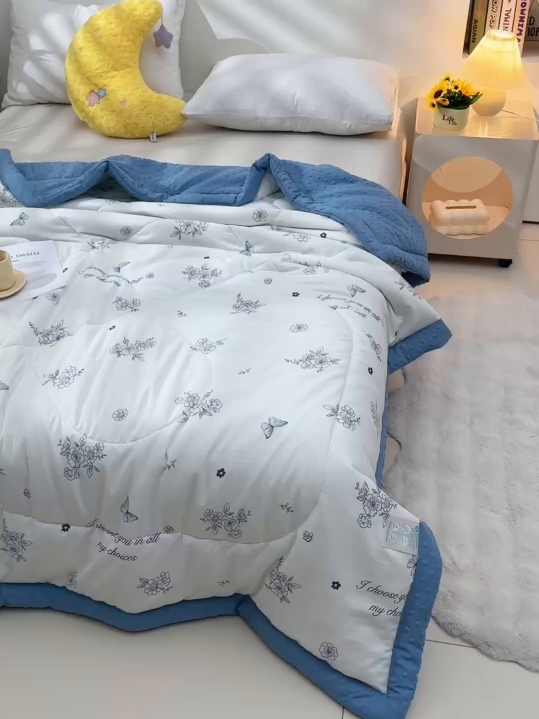 91家纺网 家纺一手货源 找家纺 壹张床 2026新款A类水洗棉3D豆豆夏被夏凉被空调被 花蝶梦