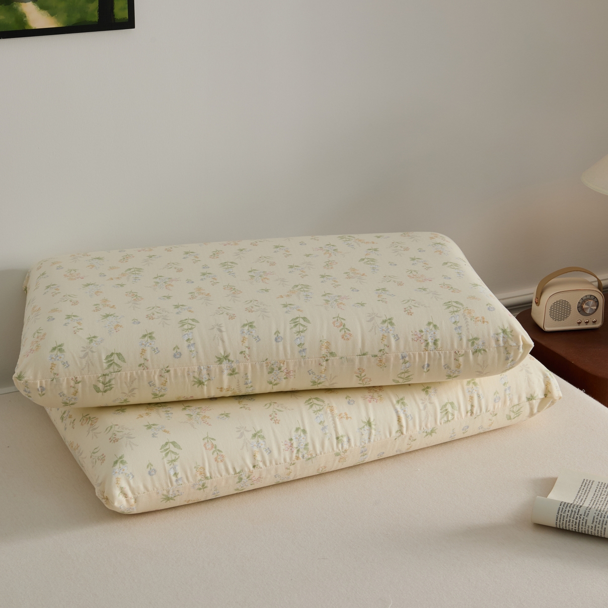 91家纺网 家纺一手货源 找家纺 百寐 2026新款全棉纯棉A类双层纱立体记忆深睡枕芯保护套42*70纯棉枕套 梨梦初醒