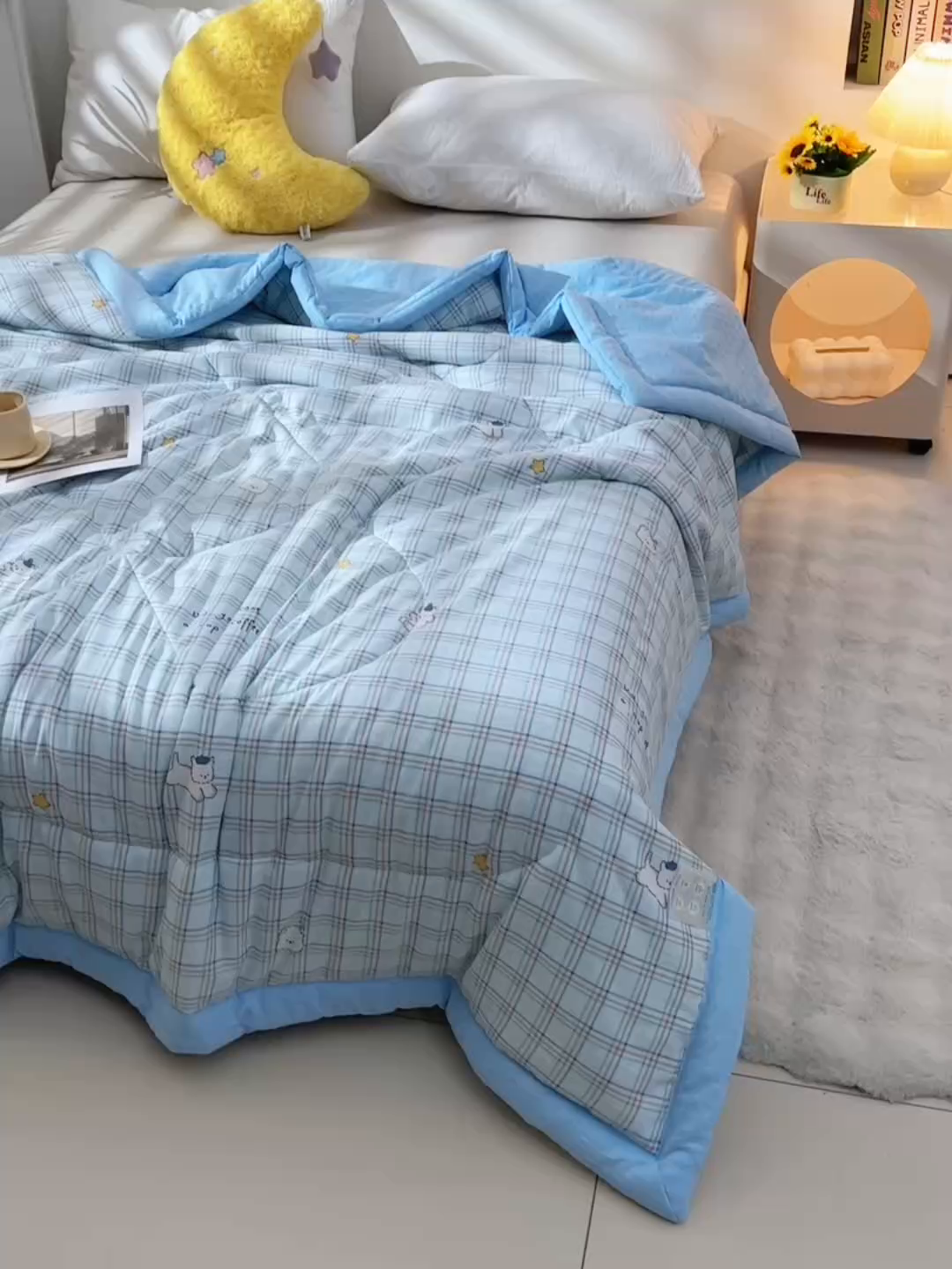 91家纺网 家纺一手货源 找家纺 壹张床 2026新款A类水洗棉3D豆豆夏被夏凉被空调被 蓝格萌宠