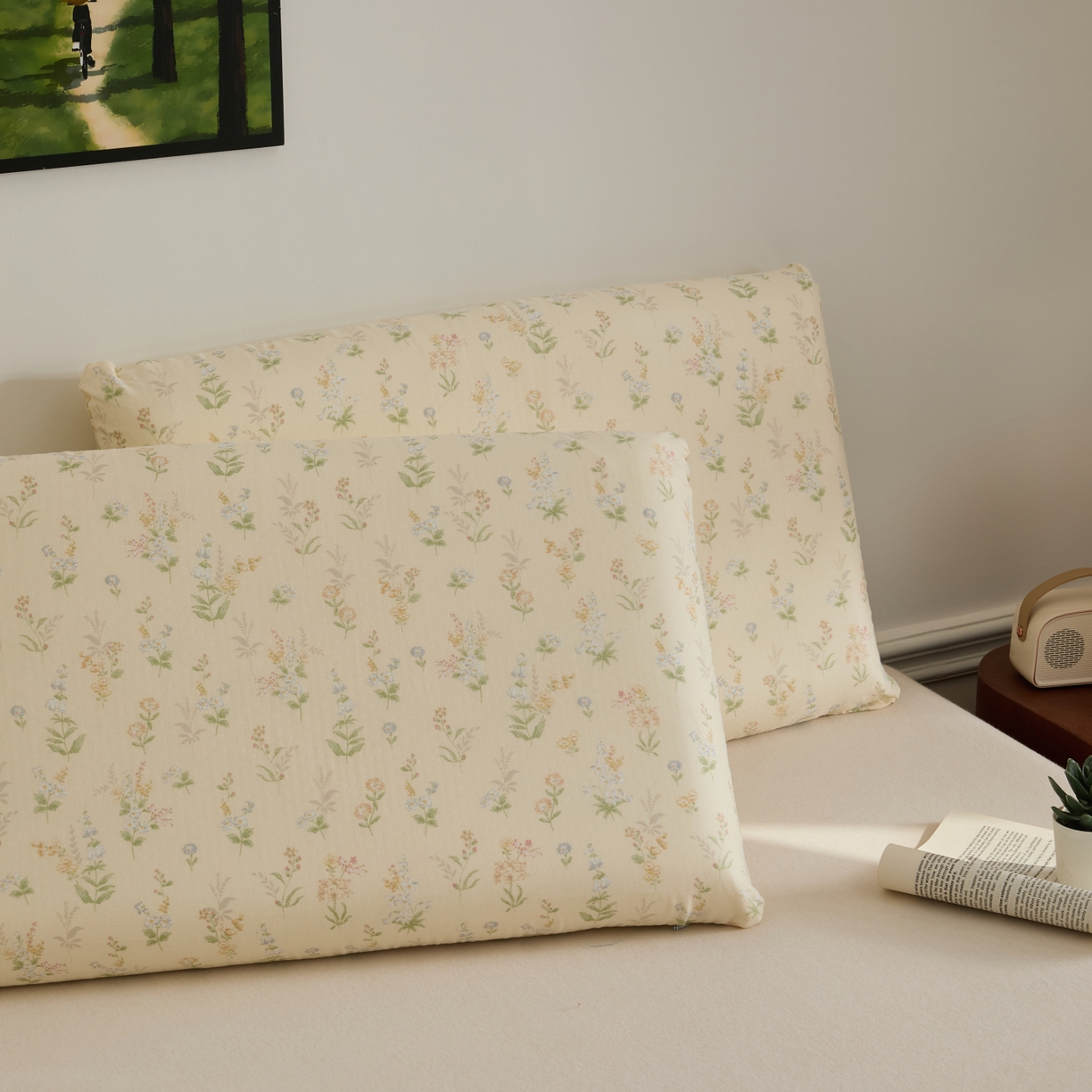 91家纺网 家纺一手货源 找家纺 百寐 2026新款全棉纯棉A类双层纱立体记忆深睡枕芯保护套42*70纯棉枕套 梨梦初醒