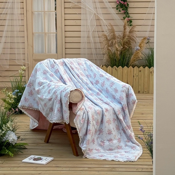 91家纺网 家纺一手货源 找家纺 云玲时尚 2026新款木棉皱皱纱夏被被子被芯 满园春紫