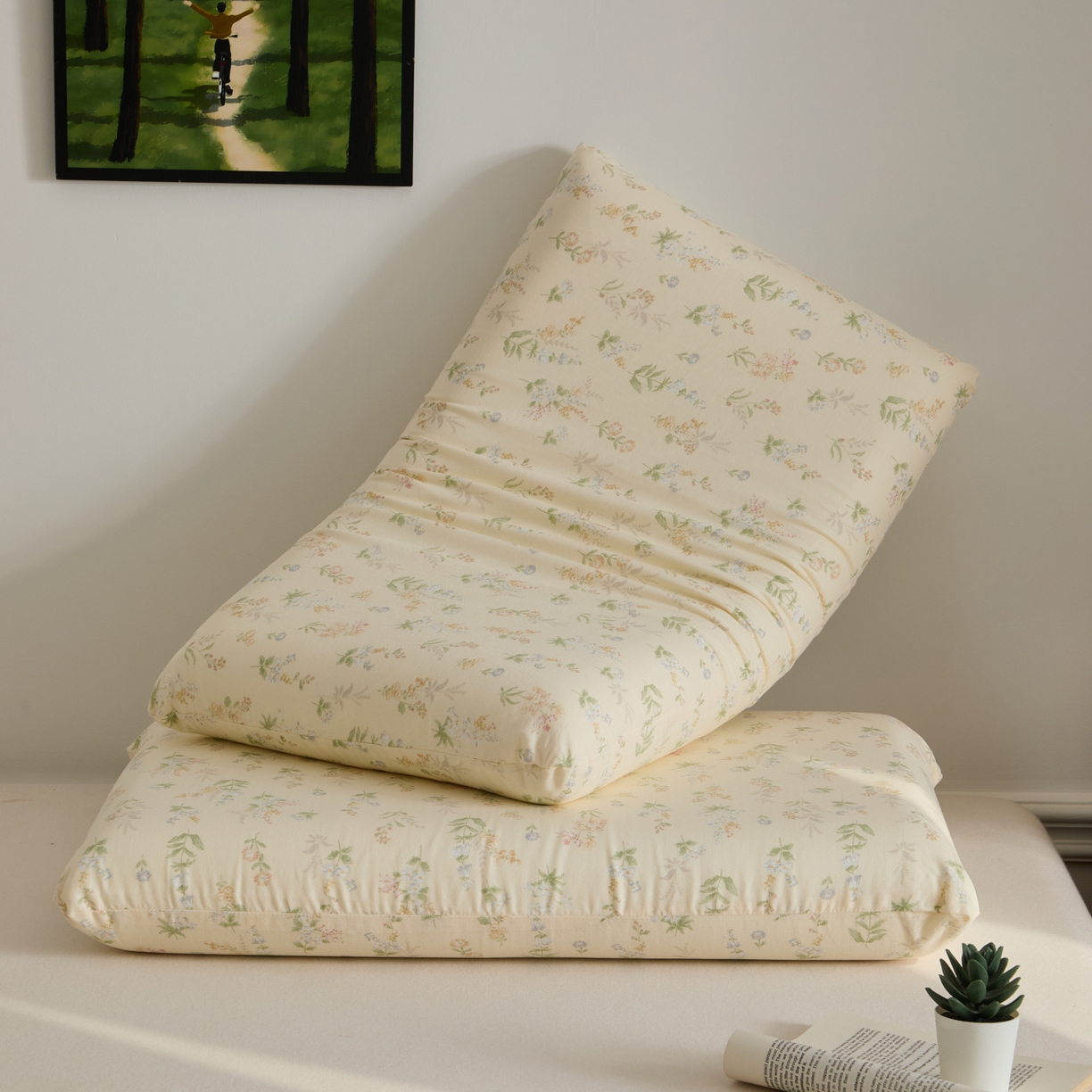 91家纺网 家纺一手货源 找家纺 百寐 2026新款全棉纯棉A类双层纱立体记忆深睡枕芯保护套42*70纯棉枕套 梨梦初醒