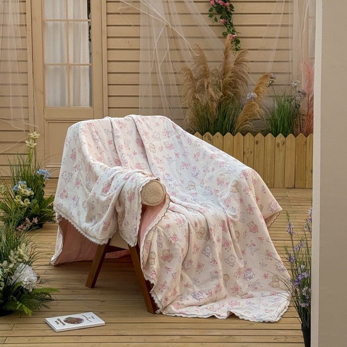 91家纺网 家纺一手货源 找家纺 云玲时尚 2026新款木棉皱皱纱夏被被子被芯 泡芙小熊