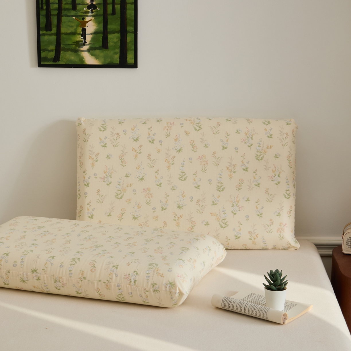 91家纺网 家纺一手货源 找家纺 百寐 2026新款全棉纯棉A类双层纱立体记忆深睡枕芯保护套42*70纯棉枕套 梨梦初醒