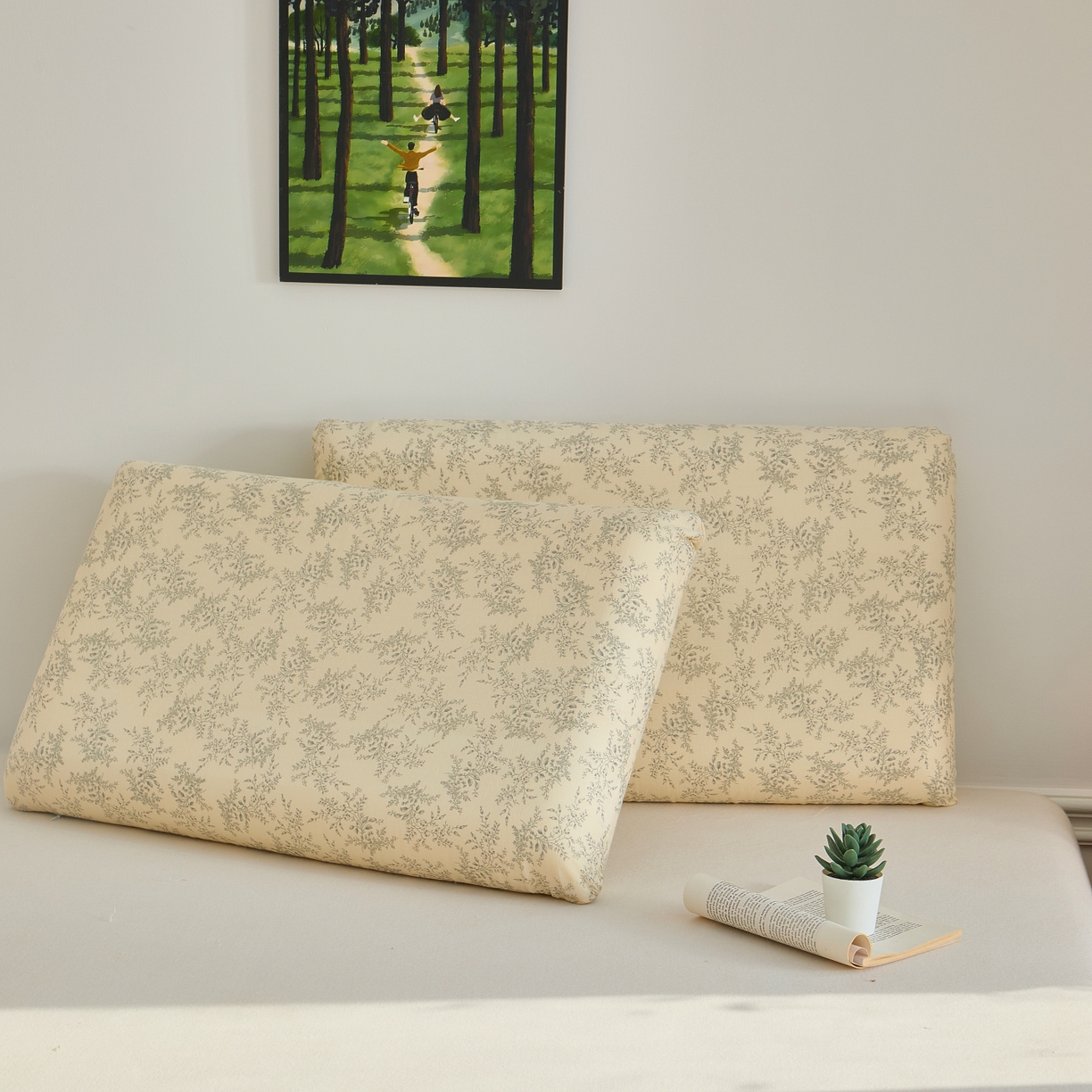 百寐 2026新款全棉纯棉A类双层纱立体记忆深睡枕芯保护套42*70纯棉枕套 迷雾森林