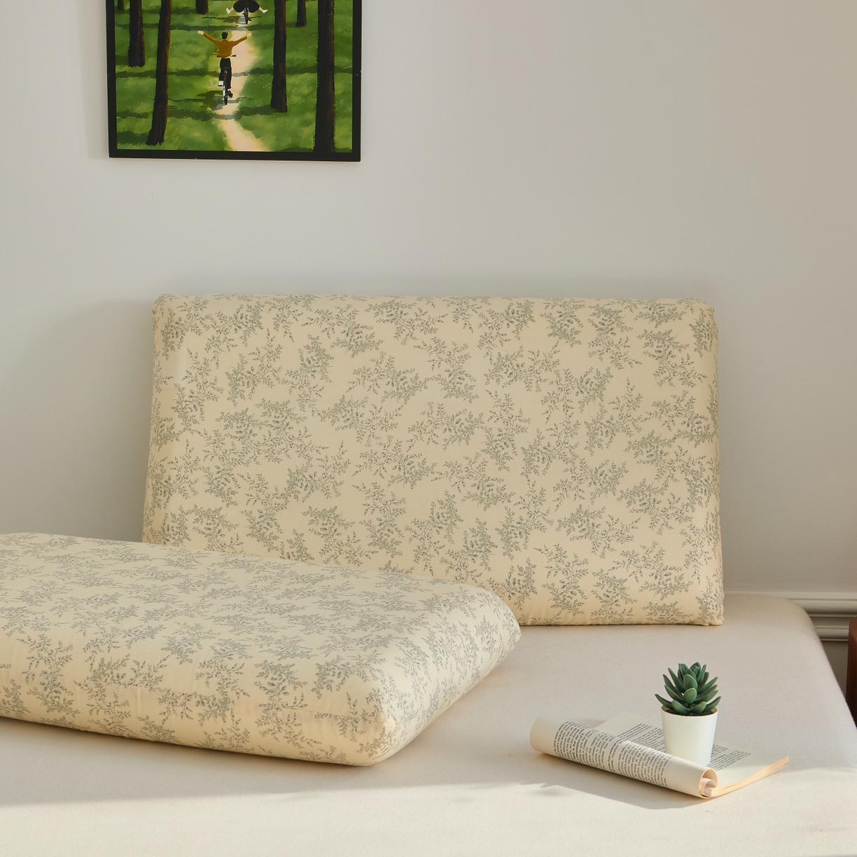 91家纺网 家纺一手货源 找家纺 百寐 2026新款全棉纯棉A类双层纱立体记忆深睡枕芯保护套42*70纯棉枕套 迷雾森林