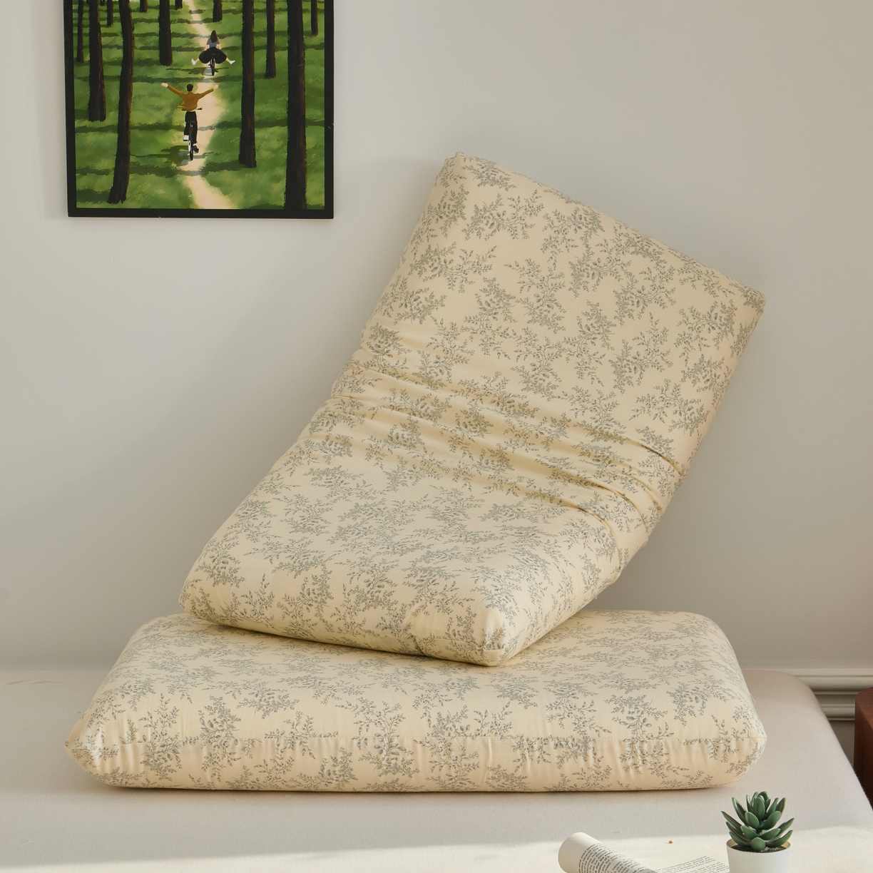 91家纺网 家纺一手货源 找家纺 百寐 2026新款全棉纯棉A类双层纱立体记忆深睡枕芯保护套42*70纯棉枕套 迷雾森林