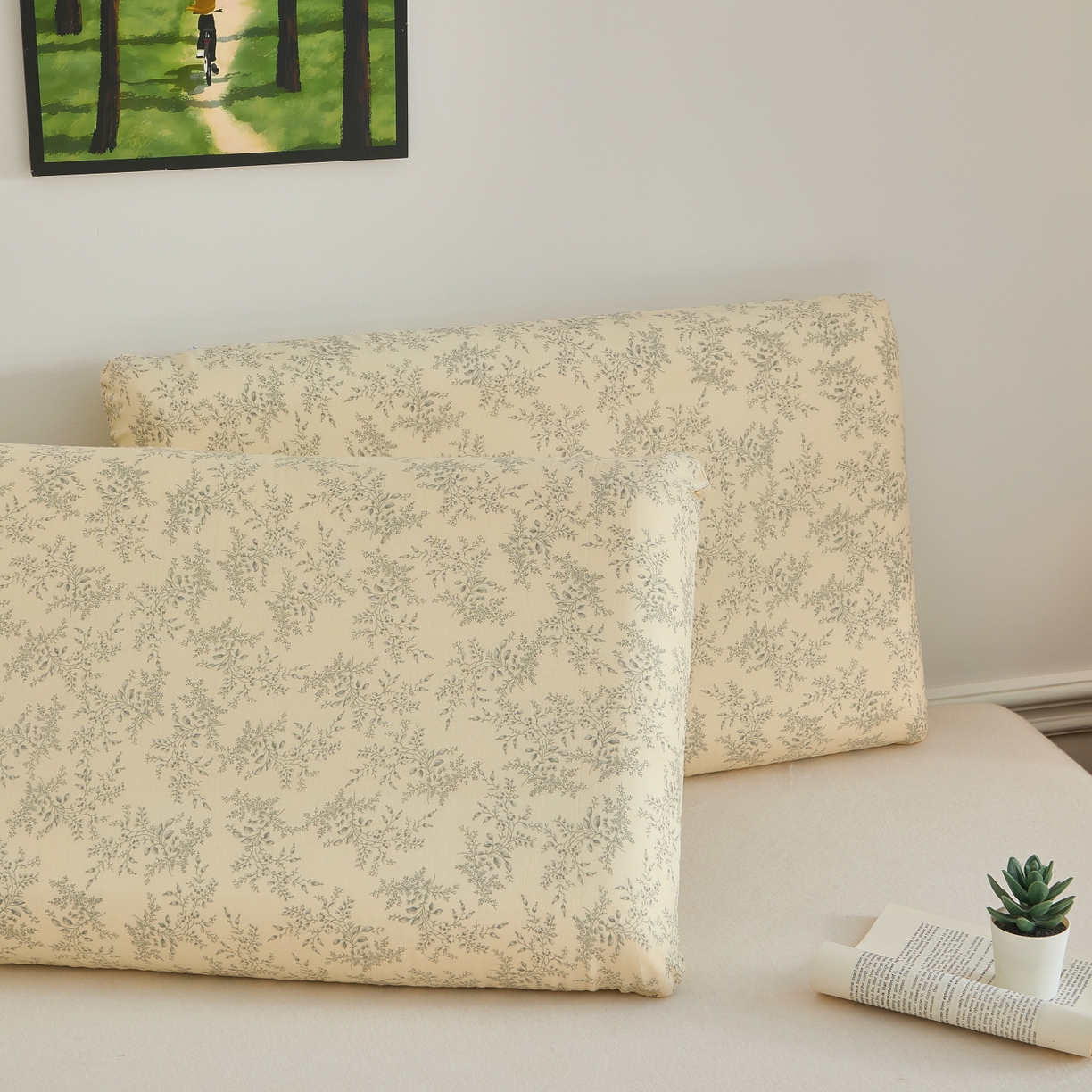 91家纺网 家纺一手货源 找家纺 百寐 2026新款全棉纯棉A类双层纱立体记忆深睡枕芯保护套42*70纯棉枕套 迷雾森林