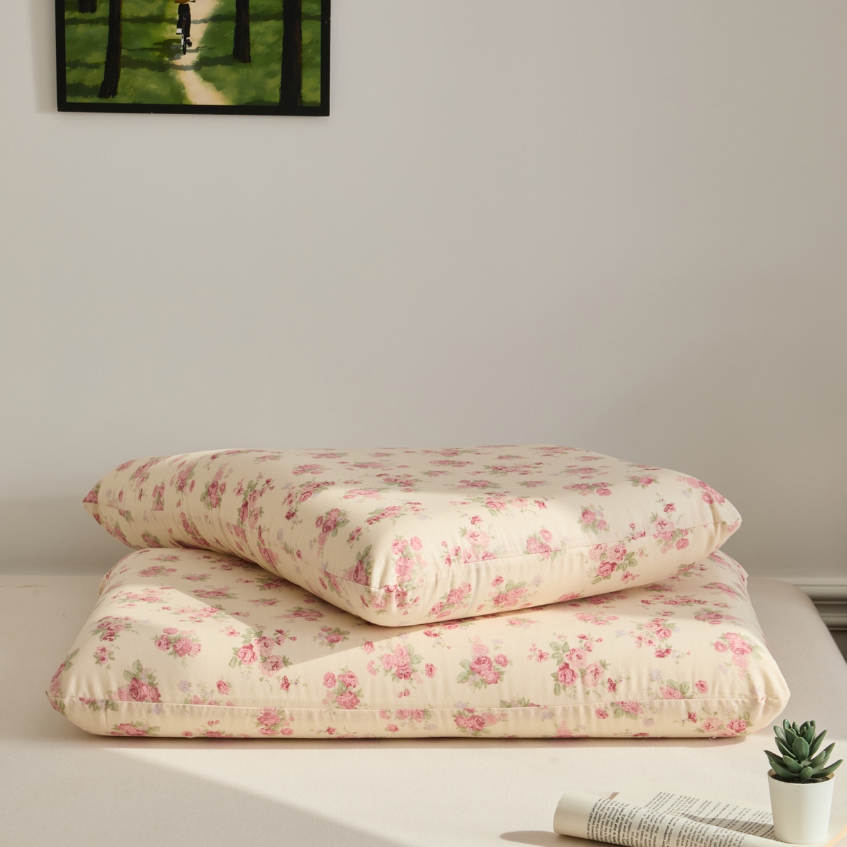 91家纺网 家纺一手货源 找家纺 百寐 2026新款全棉纯棉A类双层纱立体记忆深睡枕芯保护套42*70纯棉枕套 蔷薇之恋