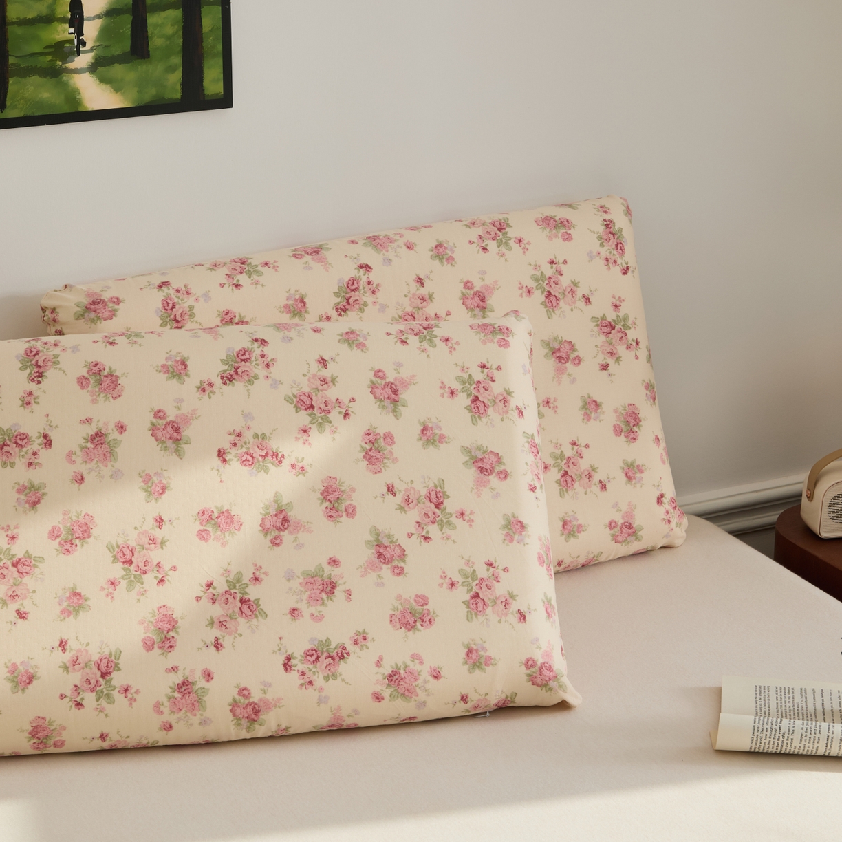 91家纺网 家纺一手货源 找家纺 百寐 2026新款全棉纯棉A类双层纱立体记忆深睡枕芯保护套42*70纯棉枕套 蔷薇之恋