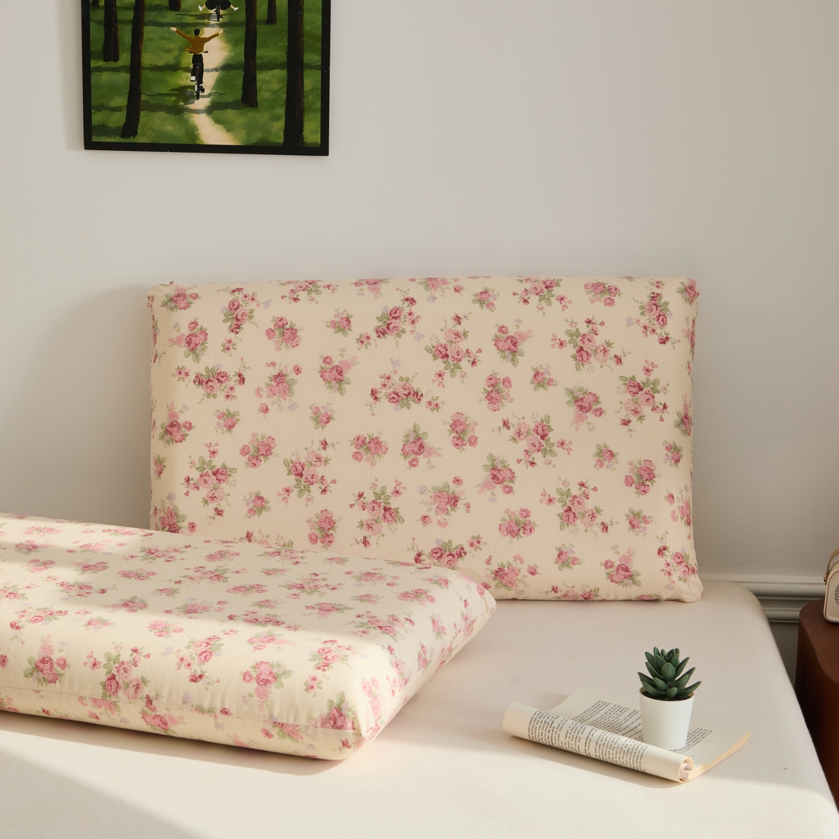 91家纺网 家纺一手货源 找家纺 百寐 2026新款全棉纯棉A类双层纱立体记忆深睡枕芯保护套42*70纯棉枕套 蔷薇之恋