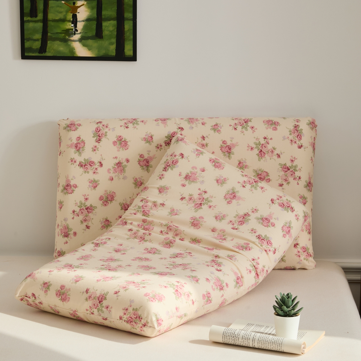 91家纺网 家纺一手货源 找家纺 百寐 2026新款全棉纯棉A类双层纱立体记忆深睡枕芯保护套42*70纯棉枕套 蔷薇之恋