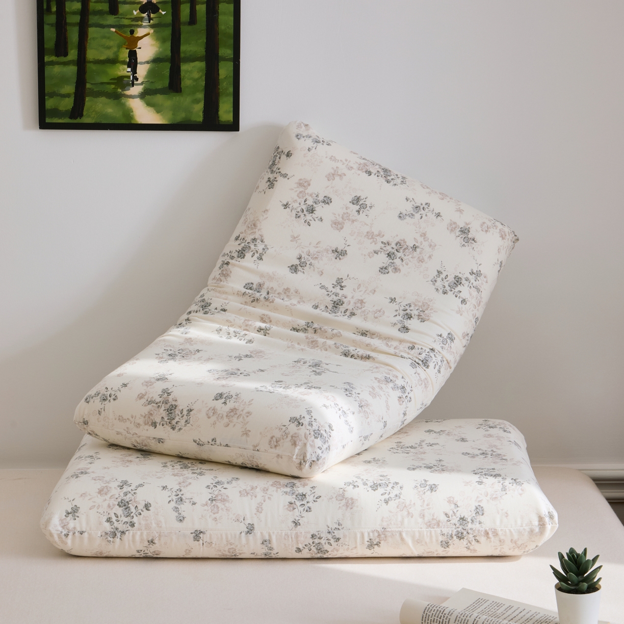 91家纺网 家纺一手货源 找家纺 百寐 2026新款全棉纯棉A类双层纱立体记忆深睡枕芯保护套42*70纯棉枕套 清秋素颜