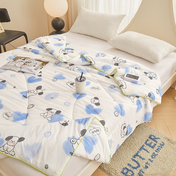 91家纺网 家纺一手货源 找家纺 董韵家纺 2026年新款凉感丝数码印花夏被 可爱狗