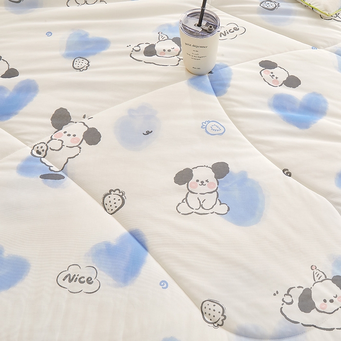 91家纺网 家纺一手货源 找家纺 董韵家纺 2026年新款凉感丝数码印花夏被 可爱狗