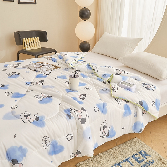 91家纺网 家纺一手货源 找家纺 董韵家纺 2026年新款凉感丝数码印花夏被 可爱狗