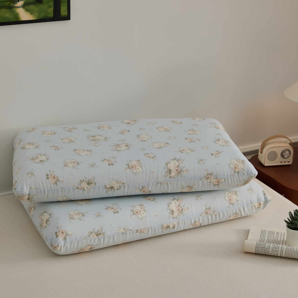 91家纺网 家纺一手货源 找家纺 百寐 2026新款全棉纯棉A类双层纱立体记忆深睡枕芯保护套42*70纯棉枕套 夏日微醺